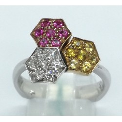 anello oro con con diamanti, rubini e zaffiri gialli EUROO 945