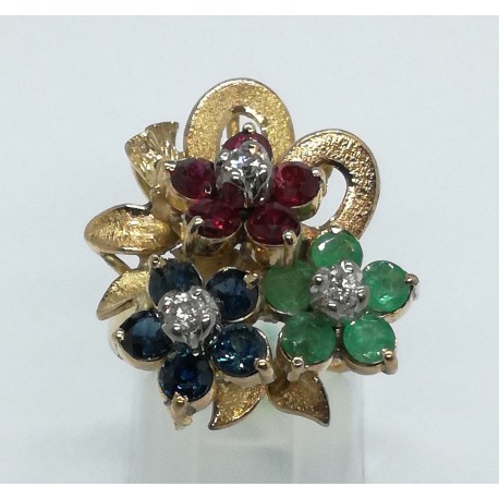 anello oro con brillanti, smeraldi, zaffiri e rubini EURO 590