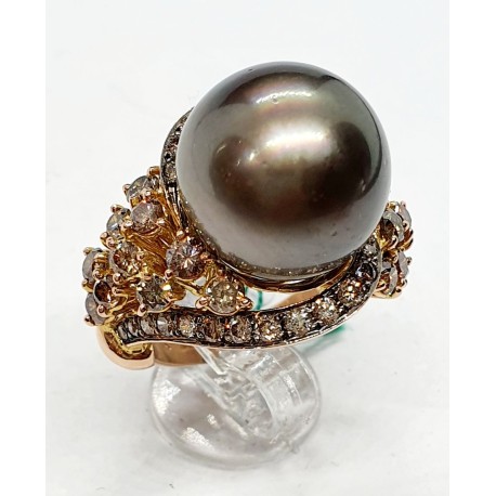 Anello oro diamanti fancy e perla di Thaiti Euro 4000