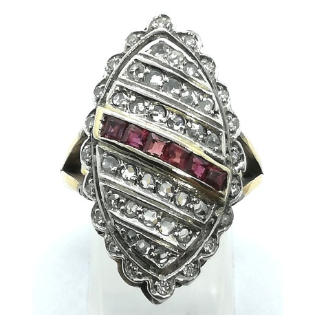anello oro 14kt, argento, diamanti, rubini EURO 1050
