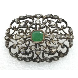 spilla oro titolo inferiore, argento, diamanti e smeraldo EURO 800