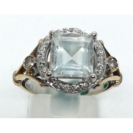 Anello oro diamanti e acqua marina EURO 970