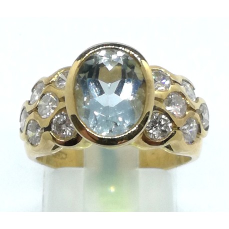 Anello oro, diamanti e acqua marina EURO 1970