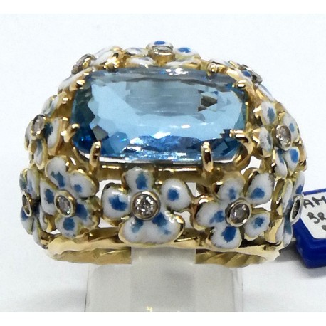 anello oro, diamanti, acqua marina e smalti EURO 3750
