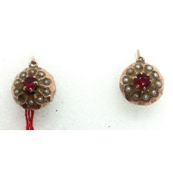 orecchini in oro 14KT,perle e vetri rossi EURO 160