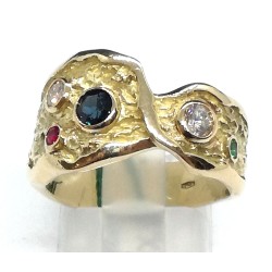 anello oro, zaffiro, rubino, smeraldo e diamanti EURO 940