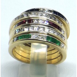 anello oro, zaffiri, rubini, smeraldi e diamanti EURO 2050